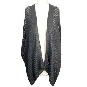 Max Studio London Knit Cardigan Black Boho Duster Kimono Bohemian Layering Med